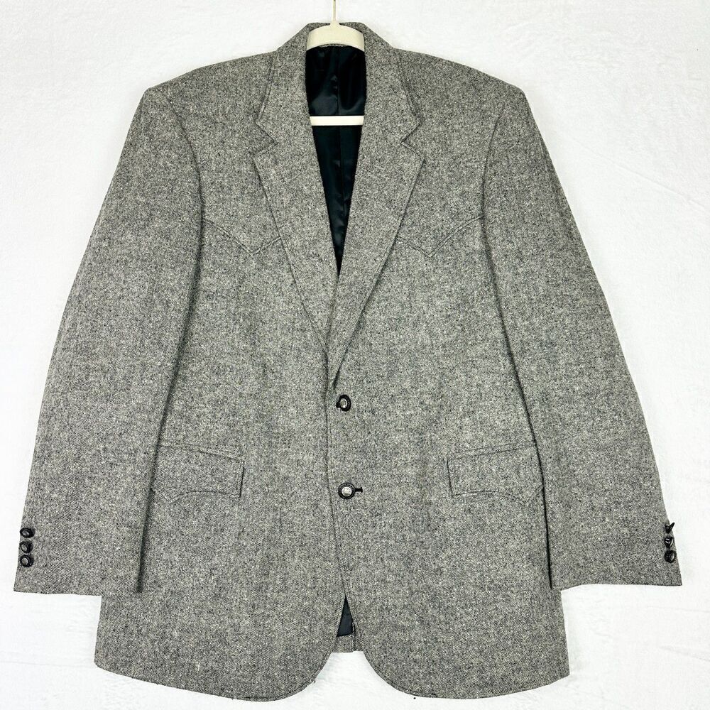 Circle S Western Blazer Sports Coat Size 42R Wool Silk Blend Gray Two Button